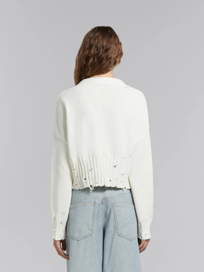 Women Marni Knitwear White Dishevelled Cotton Cropped Cardigan