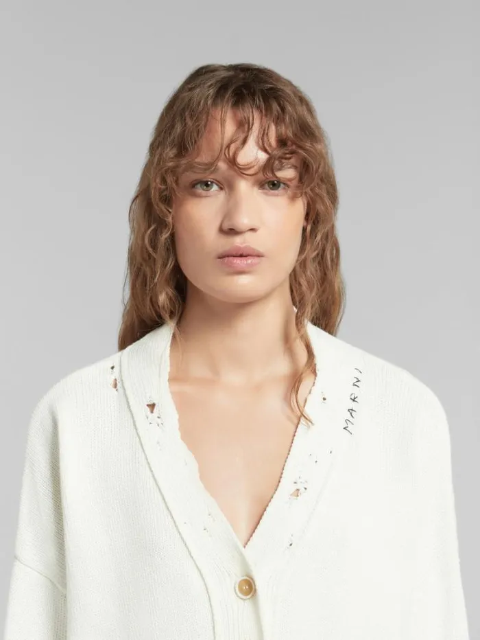 Women Marni Knitwear White Dishevelled Cotton Cropped Cardigan