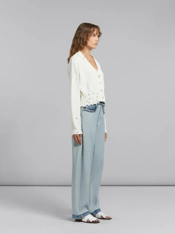 Women Marni Knitwear White Dishevelled Cotton Cropped Cardigan