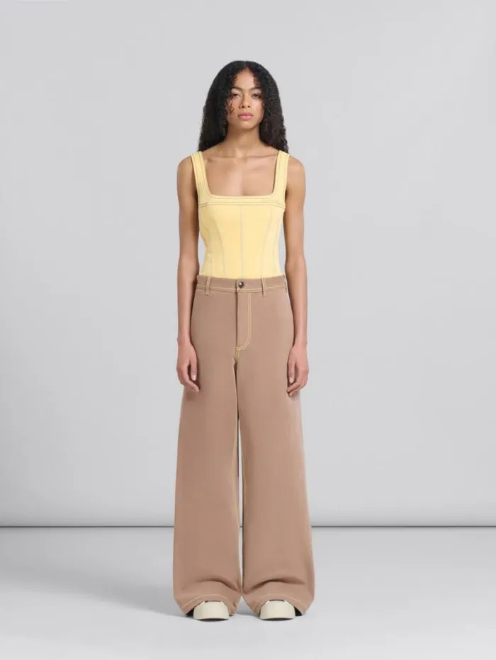 Women Marni Pants Brown Organic Denim Trousers With Contrast Stitching