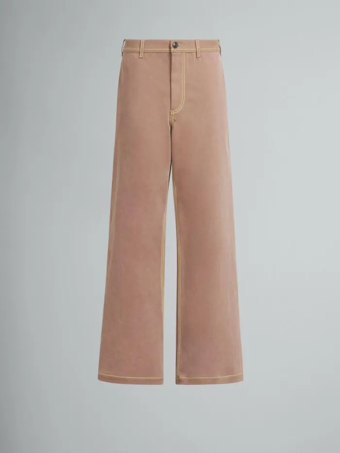 Women Marni Pants Brown Organic Denim Trousers With Contrast Stitching