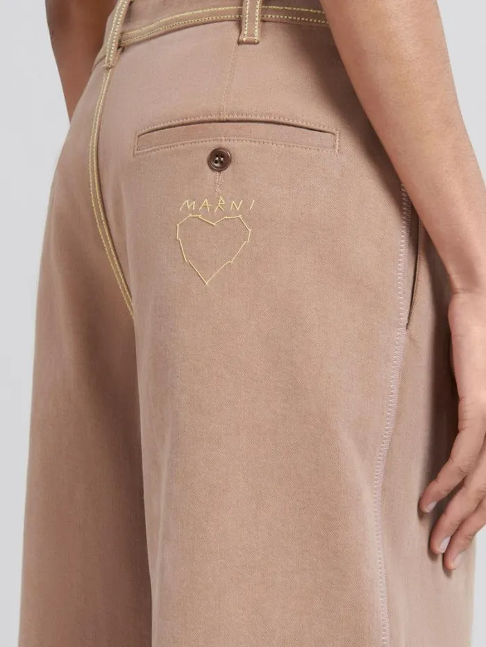 Women Marni Pants Brown Organic Denim Trousers With Contrast Stitching