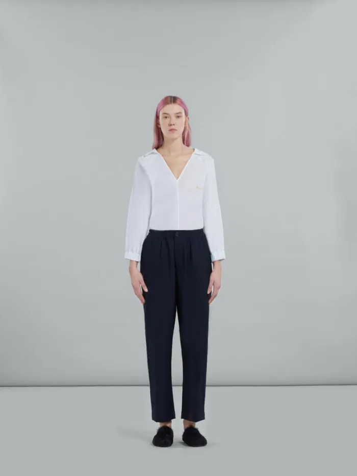 Women Marni Pants Cropped Trousers In Blue Tropical Wool