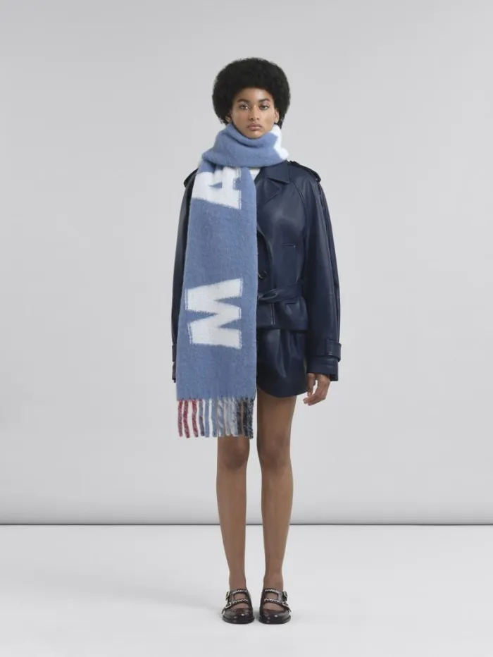 Women Marni Scarves Light Blue Mohair And Wool Scarf With Maxi Logo