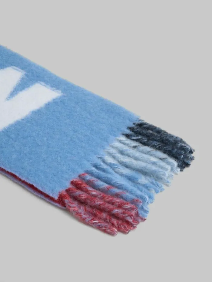 Women Marni Scarves Light Blue Mohair And Wool Scarf With Maxi Logo