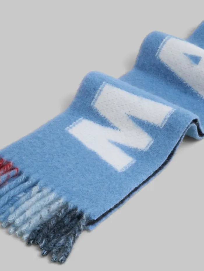 Women Marni Scarves Light Blue Mohair And Wool Scarf With Maxi Logo