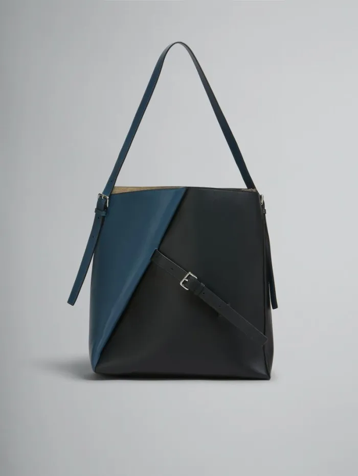Women Marni Shoulder Bags Deep Blue And Black Leather Reverse Hobo Bag