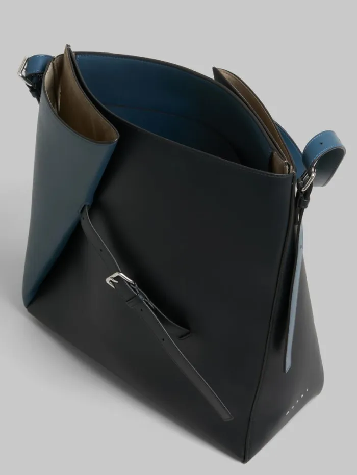 Women Marni Shoulder Bags Deep Blue And Black Leather Reverse Hobo Bag