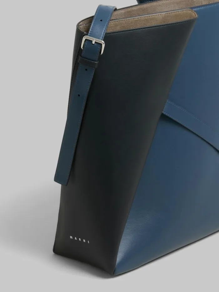Women Marni Shoulder Bags Deep Blue And Black Leather Reverse Hobo Bag