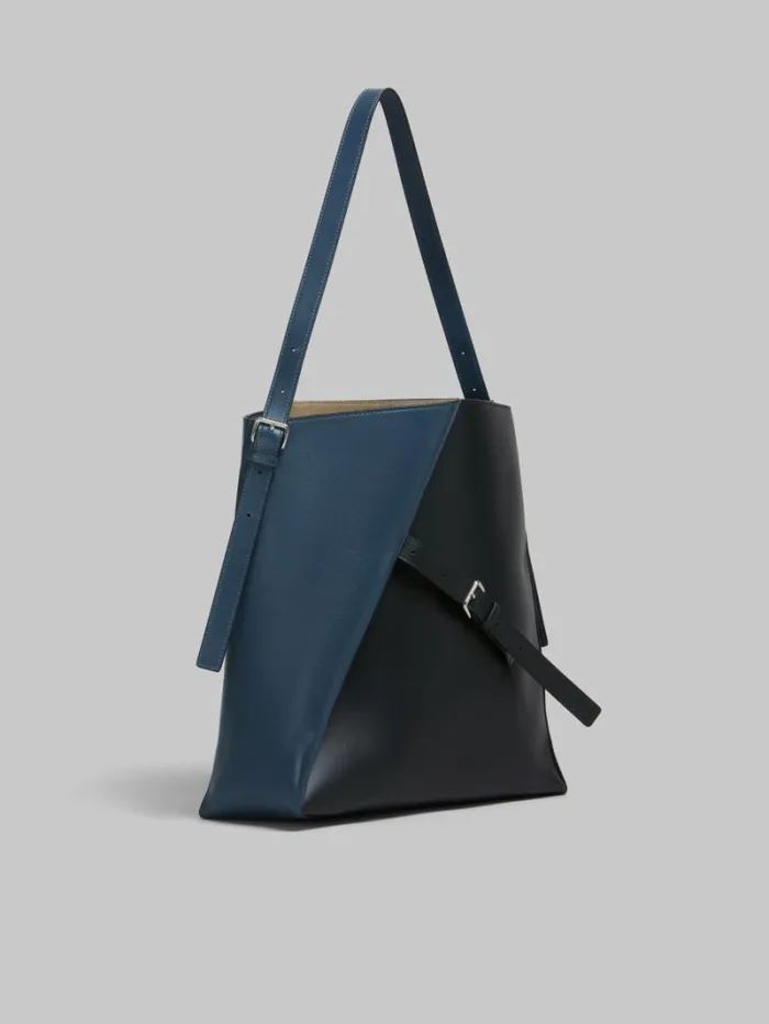 Women Marni Shoulder Bags Deep Blue And Black Leather Reverse Hobo Bag