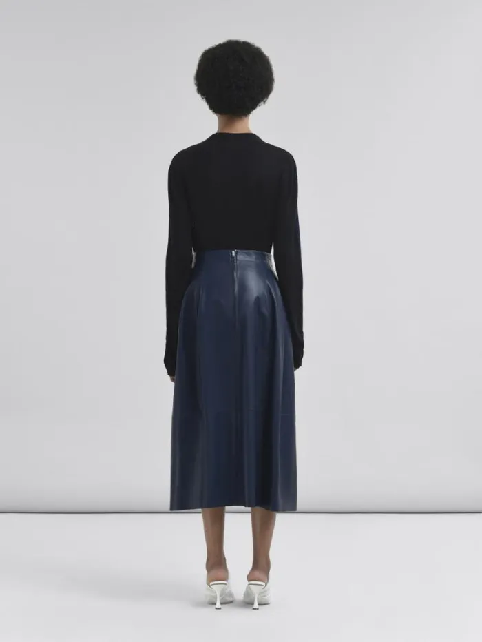 Women Marni Skirts HighWaisted Blue Nappa Skirt