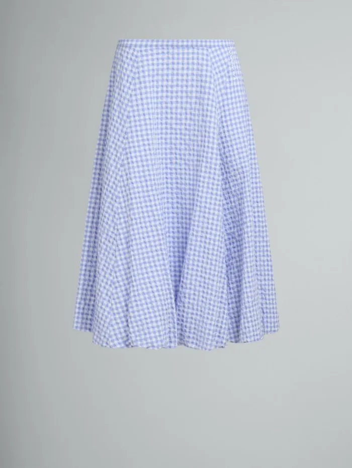 Women Marni Skirts White And Light Blue Checked Seersucker Skirt