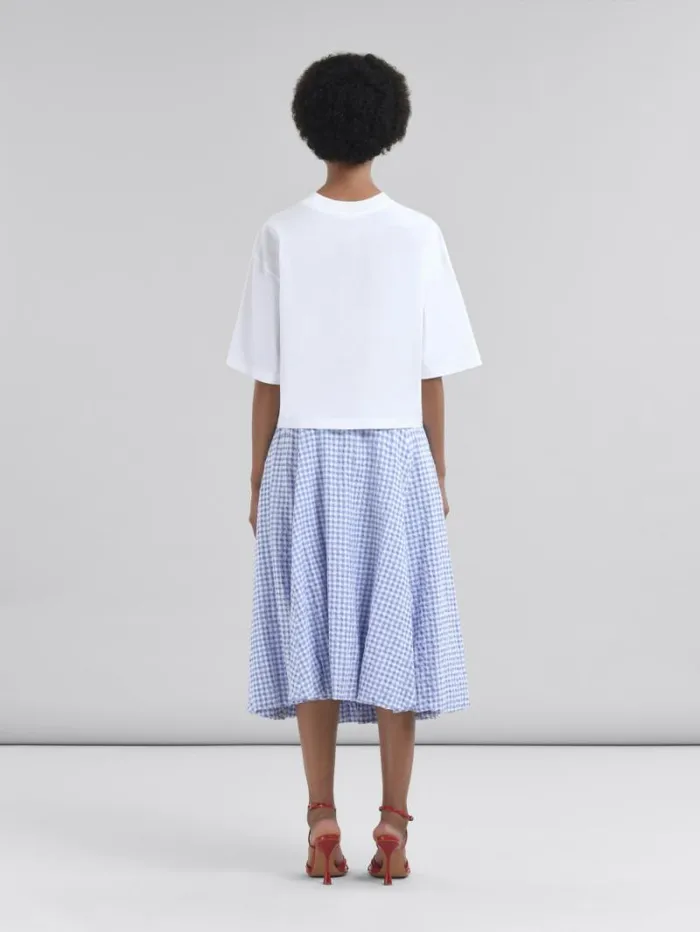 Women Marni Skirts White And Light Blue Checked Seersucker Skirt