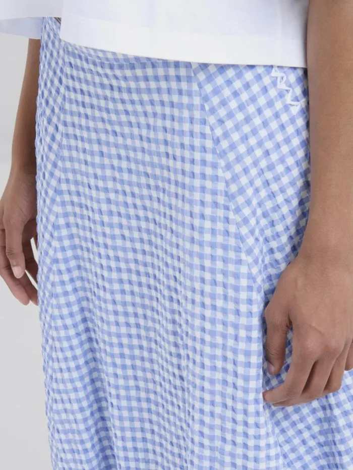 Women Marni Skirts White And Light Blue Checked Seersucker Skirt