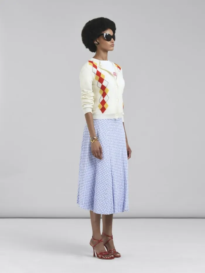 Women Marni Skirts White And Light Blue Checked Seersucker Skirt