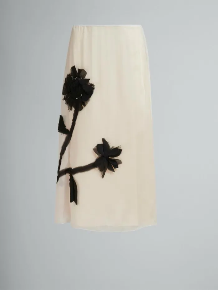 Women Marni Skirts White Chiffon Skirt With Flower Appliqus