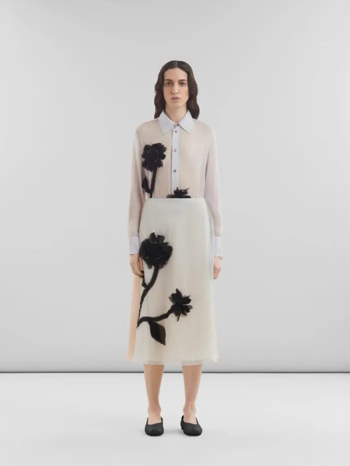Women Marni Skirts White Chiffon Skirt With Flower Appliqus