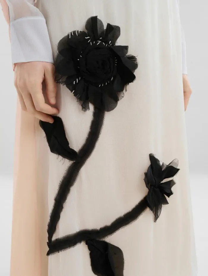 Women Marni Skirts White Chiffon Skirt With Flower Appliqus