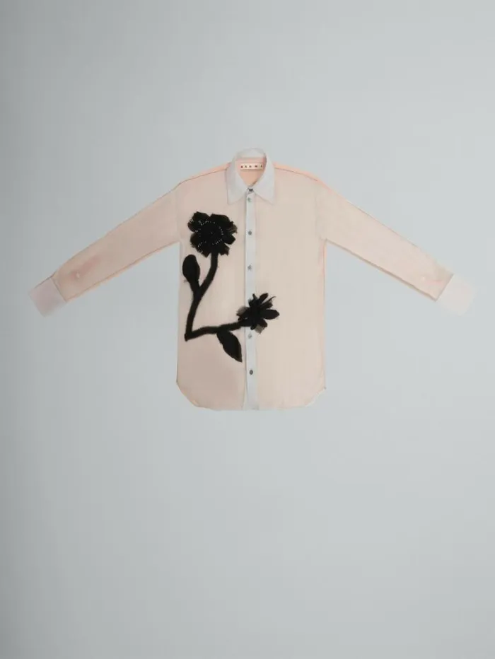 Women Marni Tops and Tshirts Peach And Light Blue Crepon Shirt With Flower Appliqus