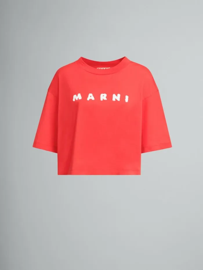 Women Marni Tops and Tshirts Red Boxy TShirt With Marni Scribbled Logo