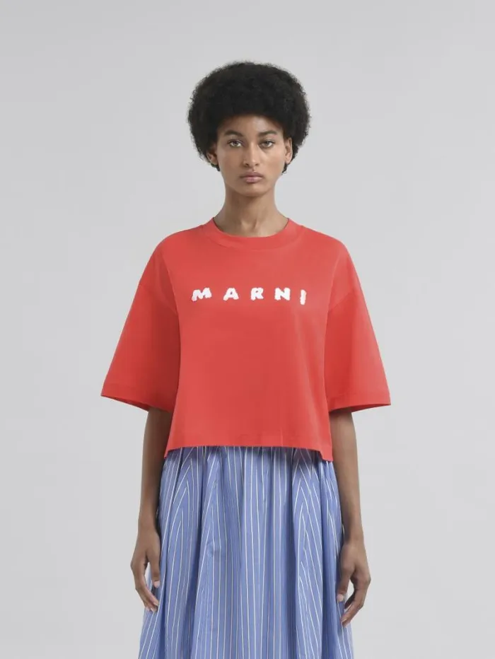 Women Marni Tops and Tshirts Red Boxy TShirt With Marni Scribbled Logo