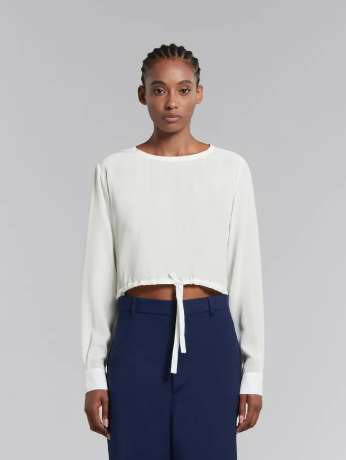 Women Marni Tops and Tshirts White Crpe De Chine Drawstring Top