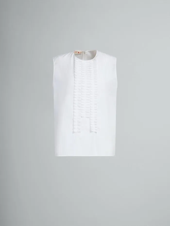 Women Marni Tops and Tshirts White Organic Poplin Sleeveless Top With Pleated Detailing