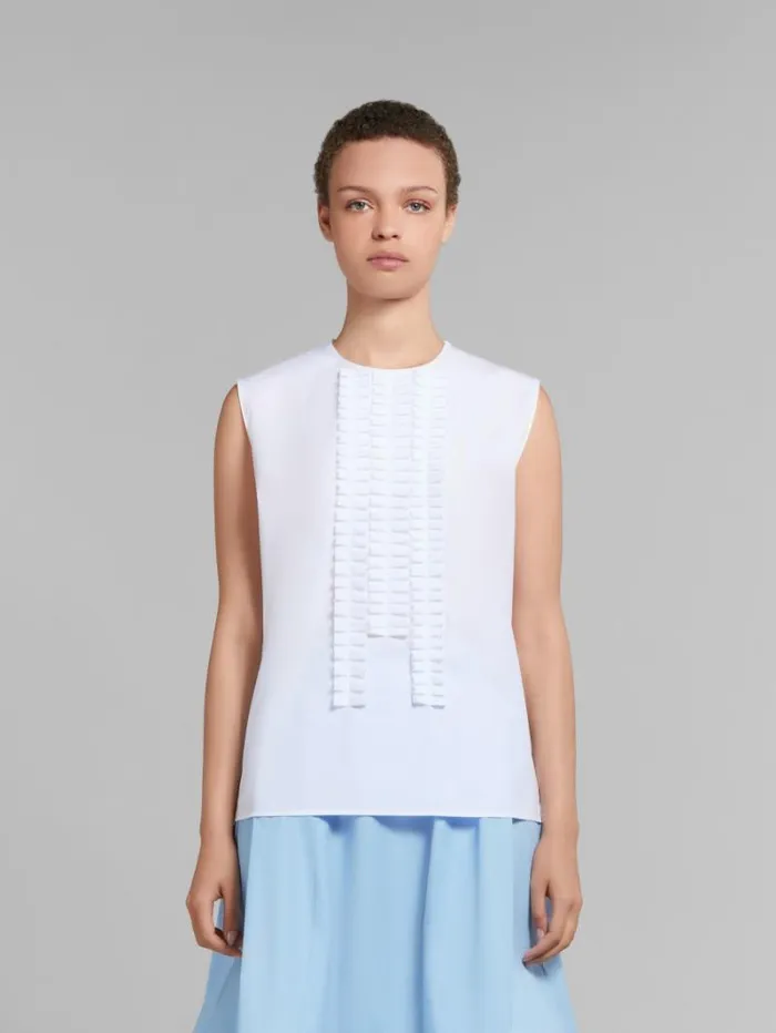 Women Marni Tops and Tshirts White Organic Poplin Sleeveless Top With Pleated Detailing