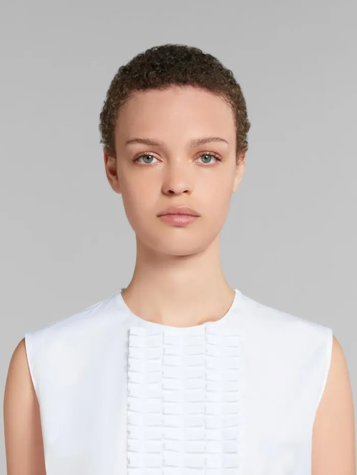 Women Marni Tops and Tshirts White Organic Poplin Sleeveless Top With Pleated Detailing