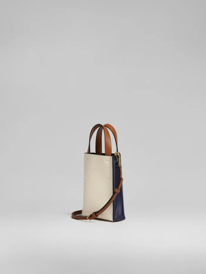 Women Marni Tote Bags Museo Nano Bag In Blue And White Leather