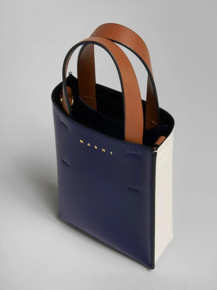 Women Marni Tote Bags Museo Nano Bag In Blue And White Leather