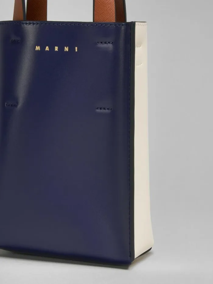 Women Marni Tote Bags Museo Nano Bag In Blue And White Leather