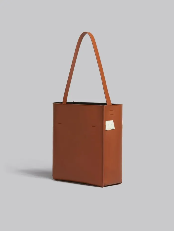 Women Marni Tote Bags Small Brown Leather Museo Hobo Bag With Patches