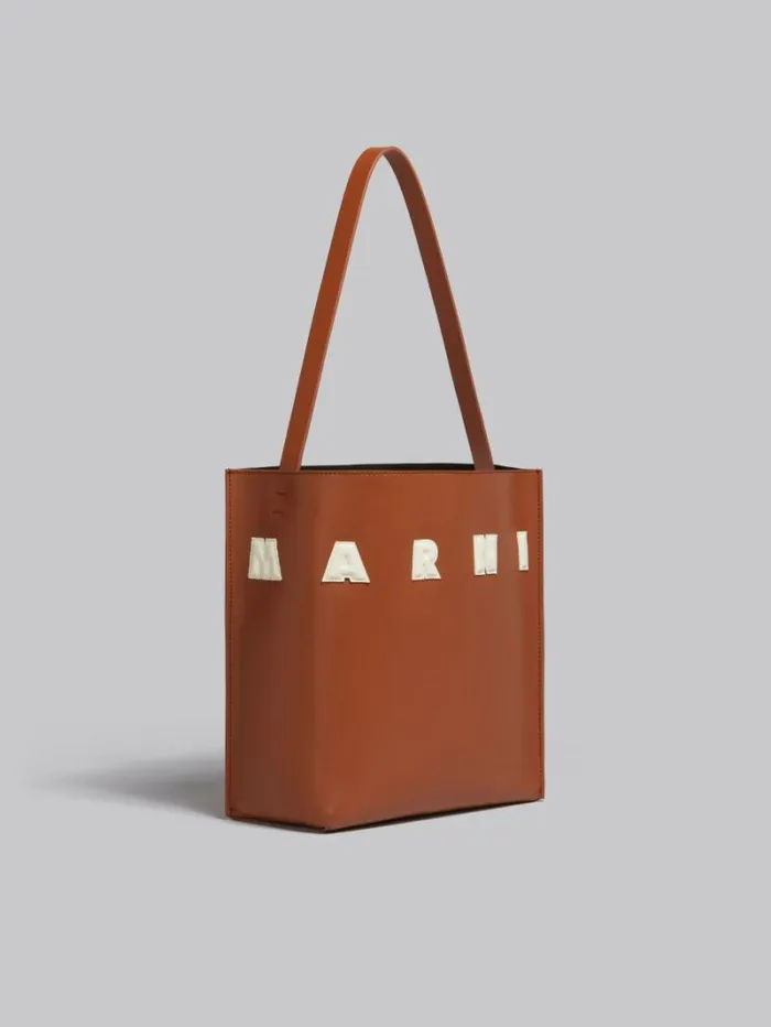 Women Marni Tote Bags Small Brown Leather Museo Hobo Bag With Patches
