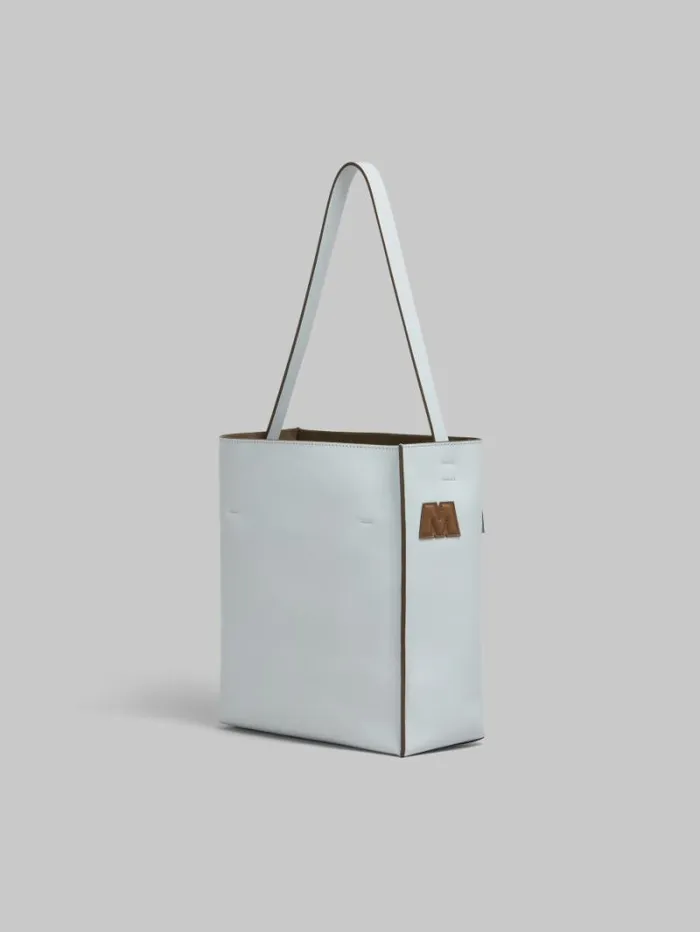 Women Marni Tote Bags Small Light Grey Leather Museo Hobo Bag With Marni Logo
