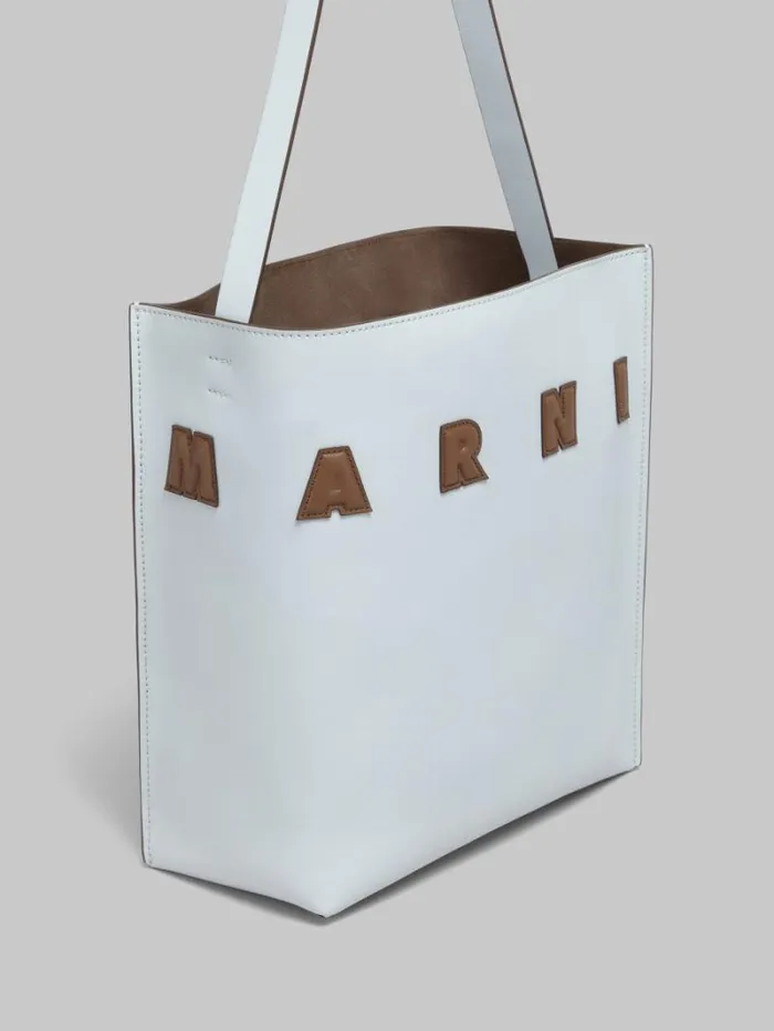 Women Marni Tote Bags Small Light Grey Leather Museo Hobo Bag With Marni Logo
