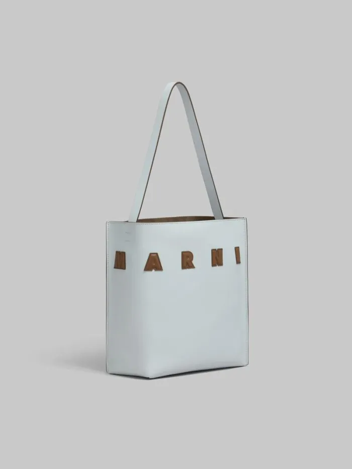Women Marni Tote Bags Small Light Grey Leather Museo Hobo Bag With Marni Logo
