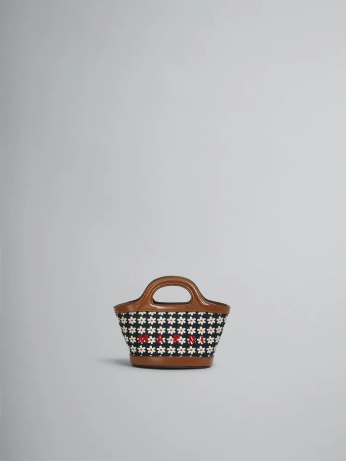 Women Marni Tropicalia Bag Black Canvas Tropicalia Micro Bag With Daisy Print