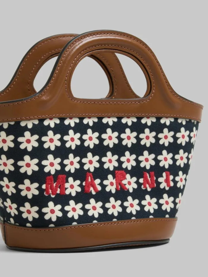 Women Marni Tropicalia Bag Black Canvas Tropicalia Micro Bag With Daisy Print