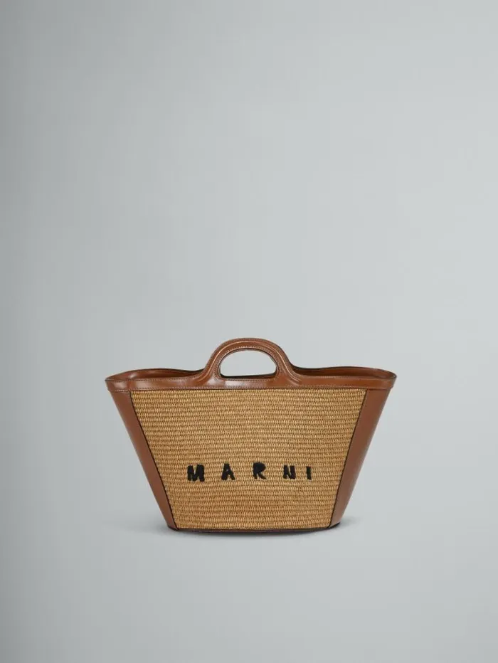 Women Marni Tropicalia Bag Tropicalia Small Bag In Brown Leather And RaffiaEffect Fabric