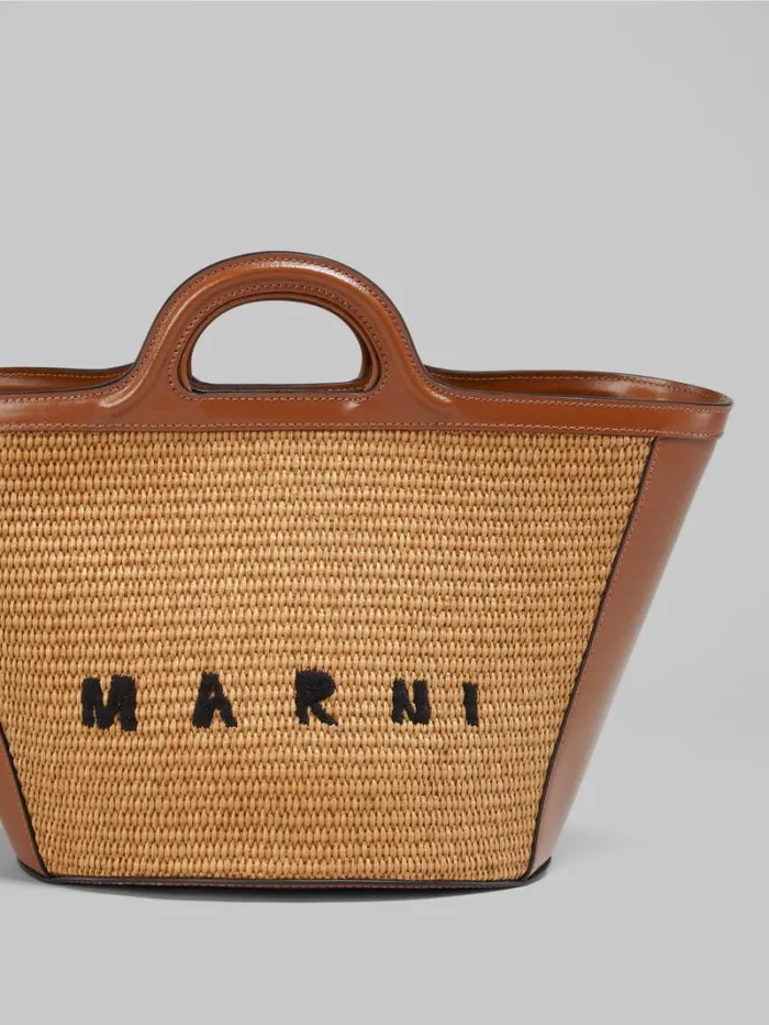 Women Marni Tropicalia Bag Tropicalia Small Bag In Brown Leather And RaffiaEffect Fabric