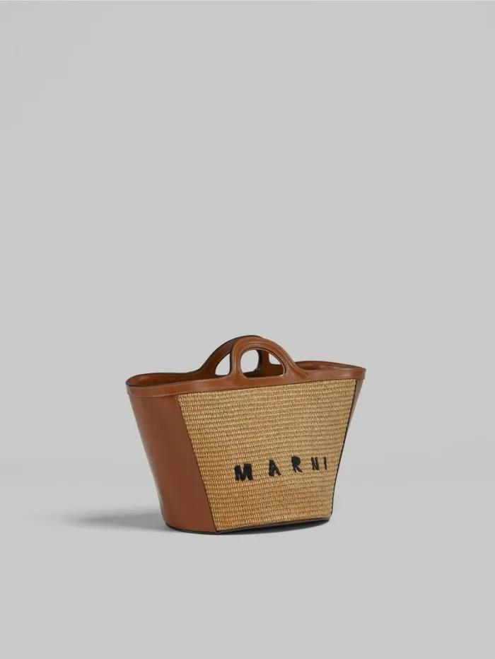 Women Marni Tropicalia Bag Tropicalia Small Bag In Brown Leather And RaffiaEffect Fabric