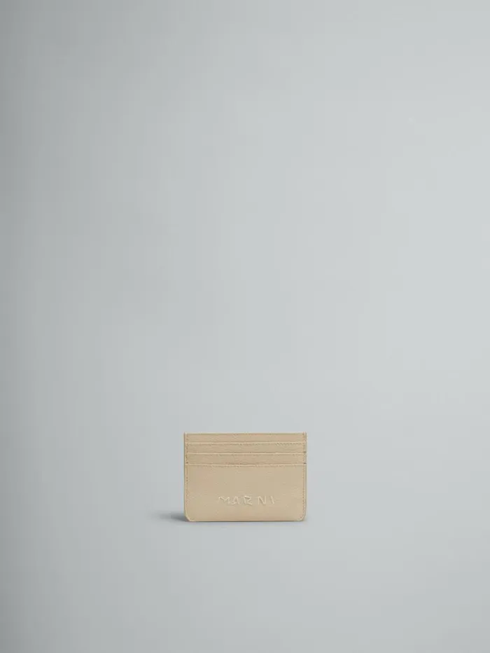 Women Marni Wallets and Small Leather Goods Beige Leather Cardholder With Marni Mending