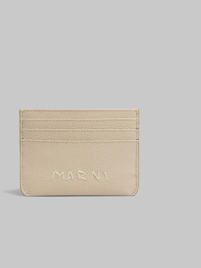 Women Marni Wallets and Small Leather Goods Beige Leather Cardholder With Marni Mending