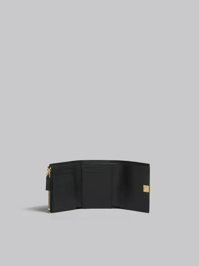 Women Marni Wallets and Small Leather Goods Black Leather Trifold Prisma Wallet