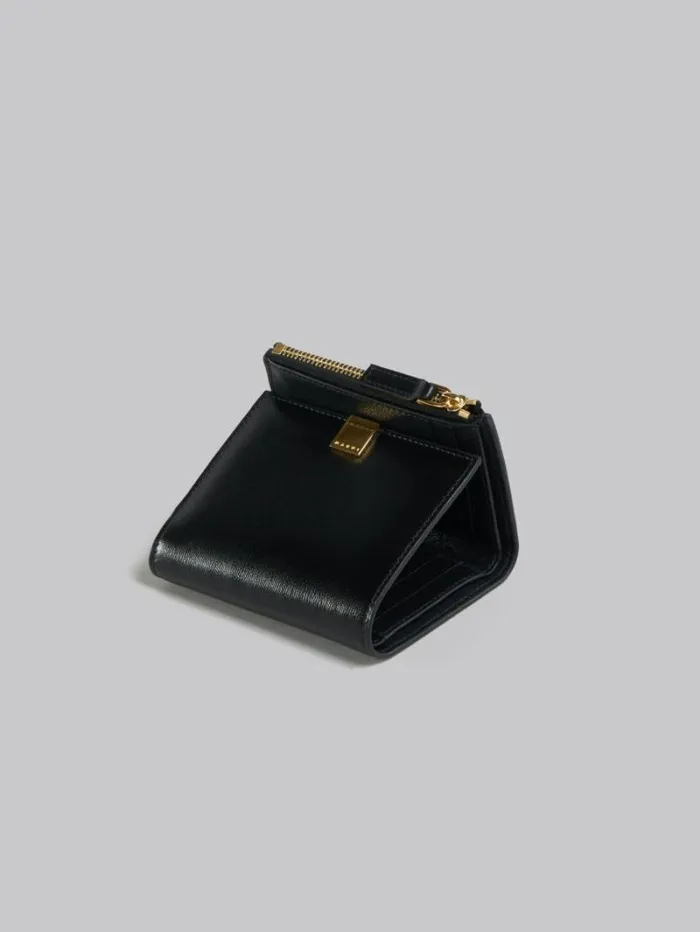 Women Marni Wallets and Small Leather Goods Black Leather Trifold Prisma Wallet