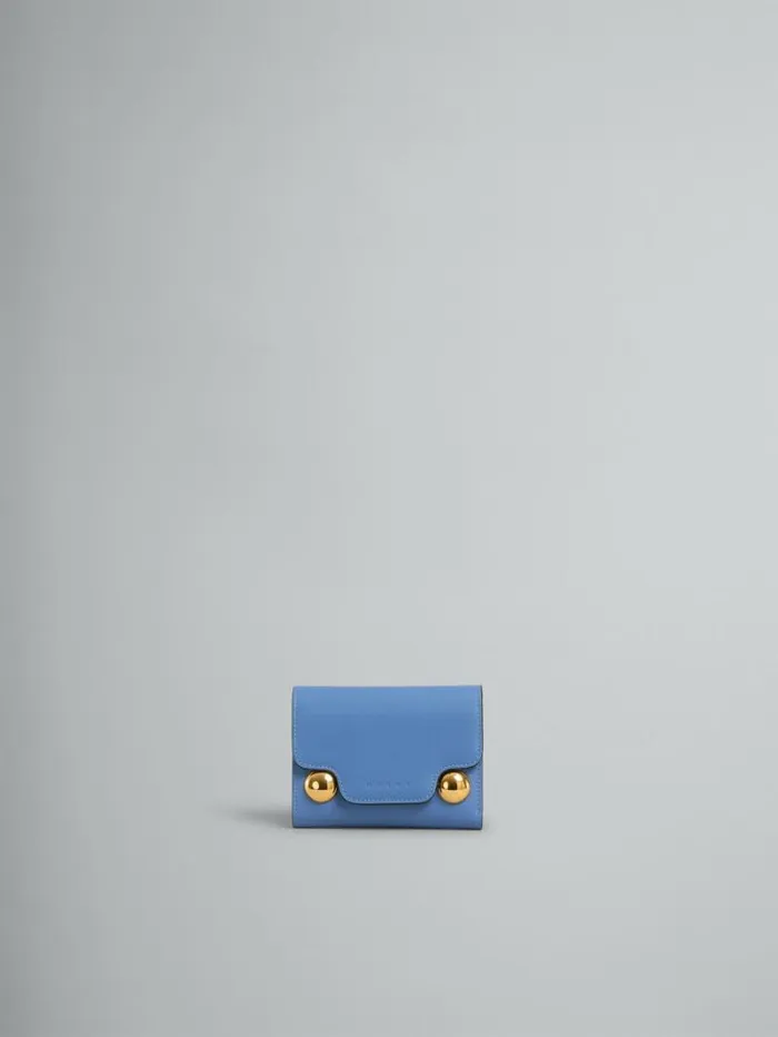 Women Marni Wallets and Small Leather Goods Blue Leather Trunkaroo Trifold Wallet