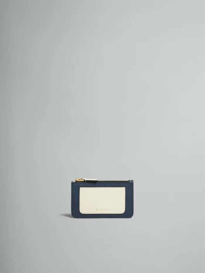 Women Marni Wallets and Small Leather Goods Deep Blue Cream And Green Saffiano Leather Card Case Women Marni Wallets and Small Leather Goods Deep Blue Cream And Green Saffiano Leather Card Case
