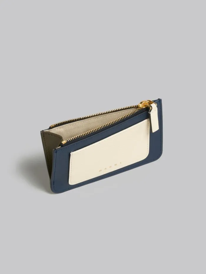 Women Marni Wallets and Small Leather Goods Deep Blue Cream And Green Saffiano Leather Card Case