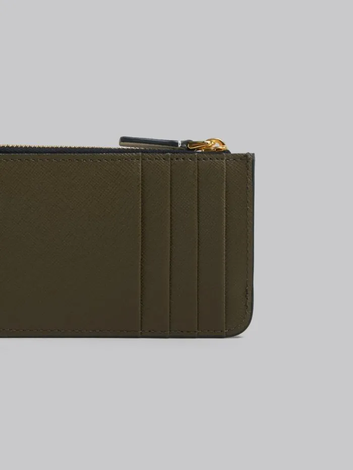 Women Marni Wallets and Small Leather Goods Deep Blue Cream And Green Saffiano Leather Card Case